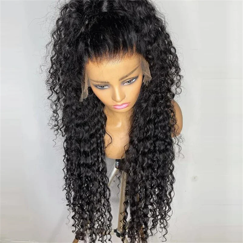 Natural Black Kinky Curly Glueless 180Density 26Inch Long Lace Front Wig For Women With Baby Hair Preplucked Daily Wear Wig