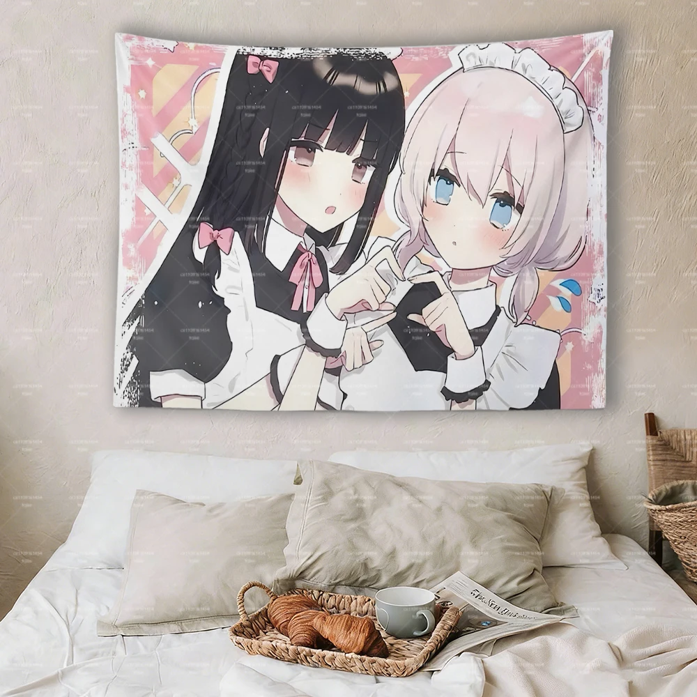 Kitanai Kimi ga Ichiban Kawaii Wandteppich, Airi Hinako Dienstmädchen Rosa Wandbehang Yuri Manga Raumdekoration – Detail 3