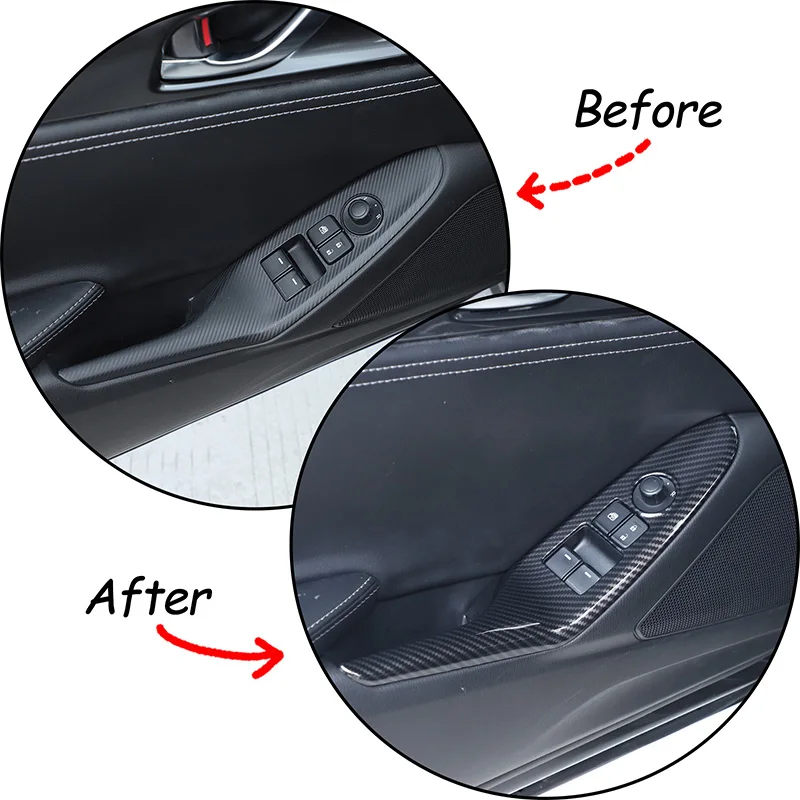 For 2016-2023 Mazda MX-5 ABS Carbon Fiber Car Glass Lift Button Frame Cover Sticker Car Interior Accessories 2Pcs