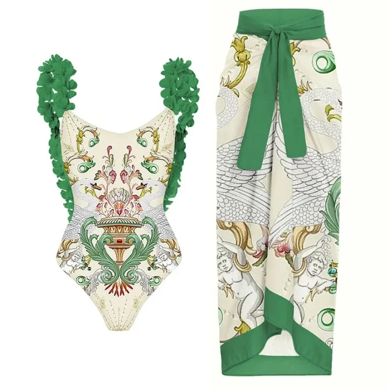 

One Piece Swimsuit For Women Europe America One-piece Swimsuit Green Decal Backless Sexy Swimsuit Suit Wome