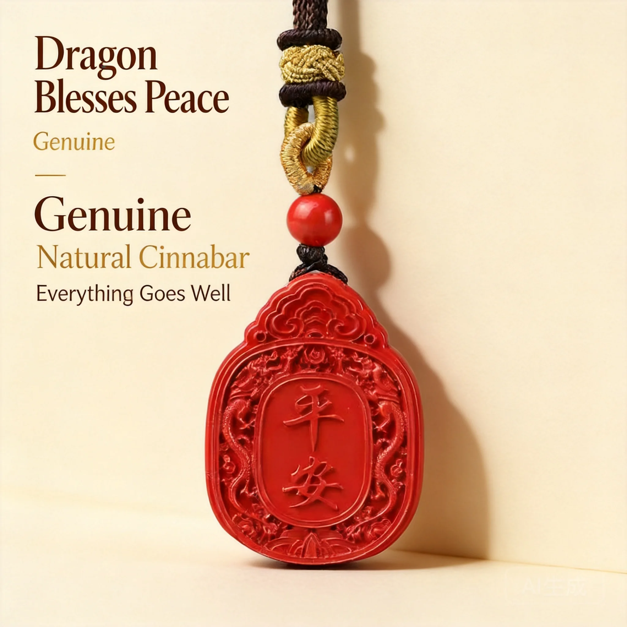 Chinese Style Lucky Red Cinnabar Peace Pendant Auspicious Dragon Carved Amulet Blessing Fortune Protection Jewelry For Women Men