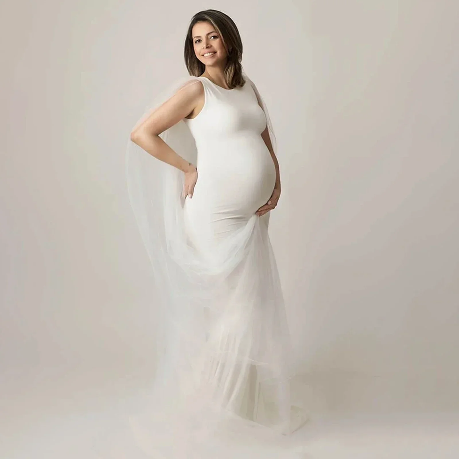 2023 Stretchy Long Lace Maternity Dresses Women Photography White Pregnant Woman Baby Shower Pregnancy Photo Shoot Dresses Gown