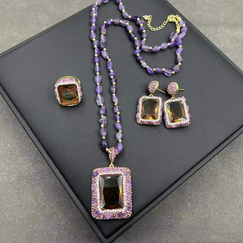 Turkish Sultan color changing stone French light luxury amethyst light sense stone set necklace exquisite fashionbanquet jewelry