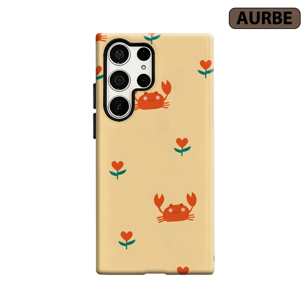 Cute Crab Pattern Phone Case for Samsung Galaxy S26 S25 Ultra S24 S23 Ultra Plus Shockproof Double Layer Tough Back Cover