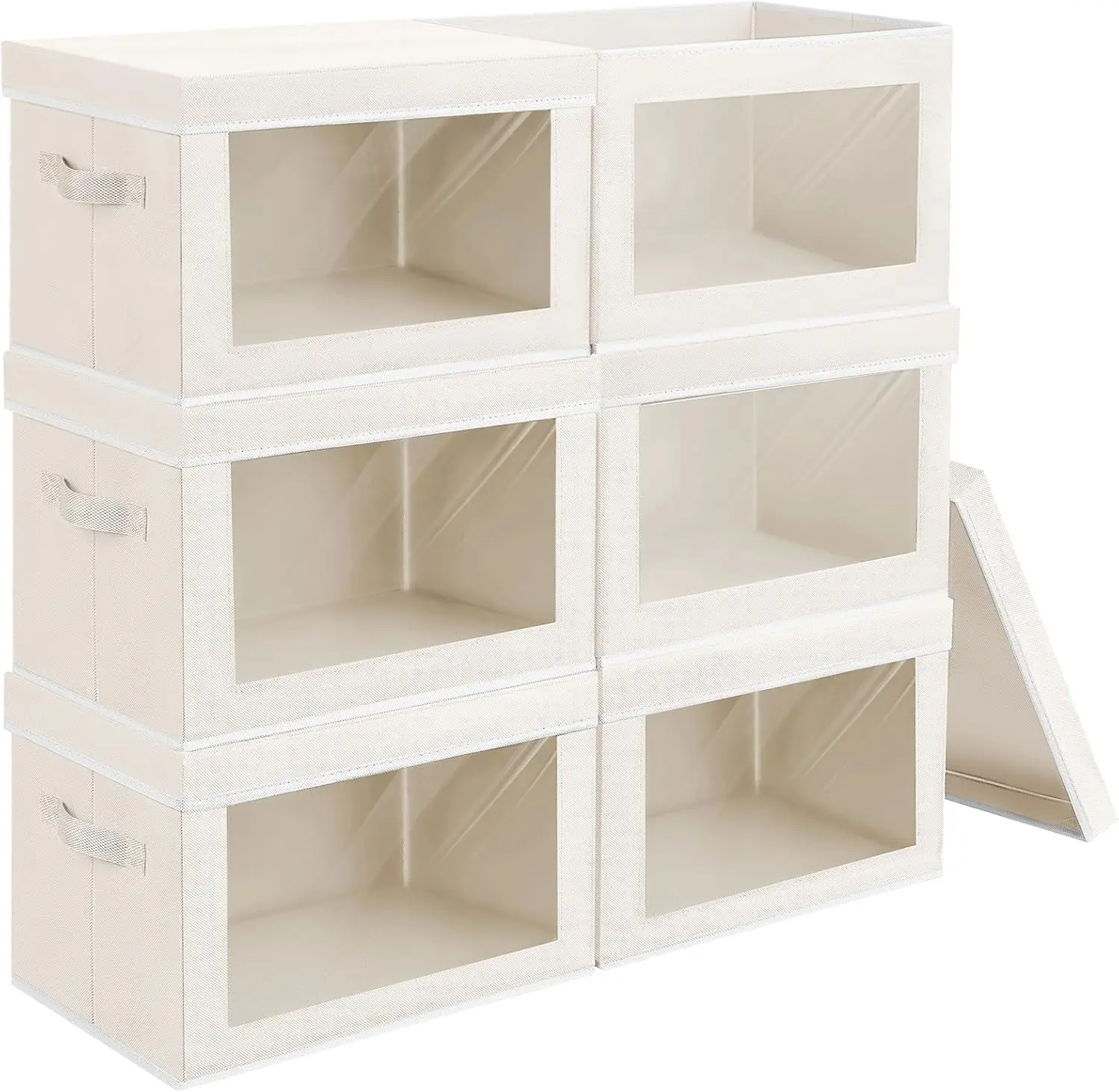 

Foldable Fabric Storage Bins with Lids, 6-Pack Beige Closet Organizers for Wardrobe & Living Room