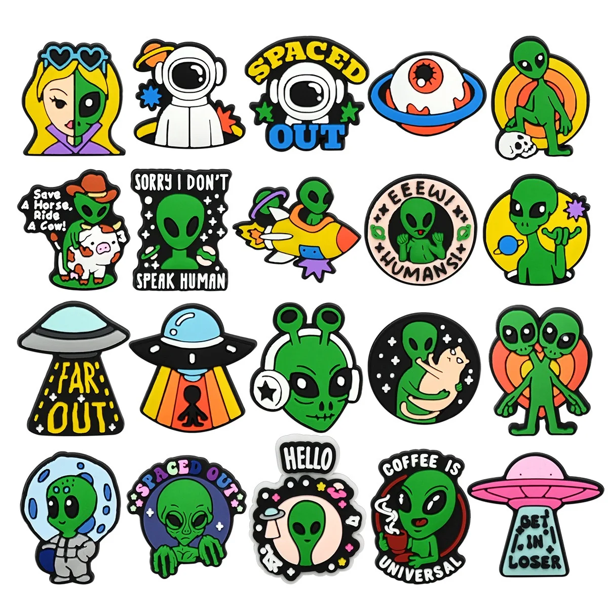 20-100Pcs Wholesale Spaced Out PVC Shoe Decorations Alien I 
