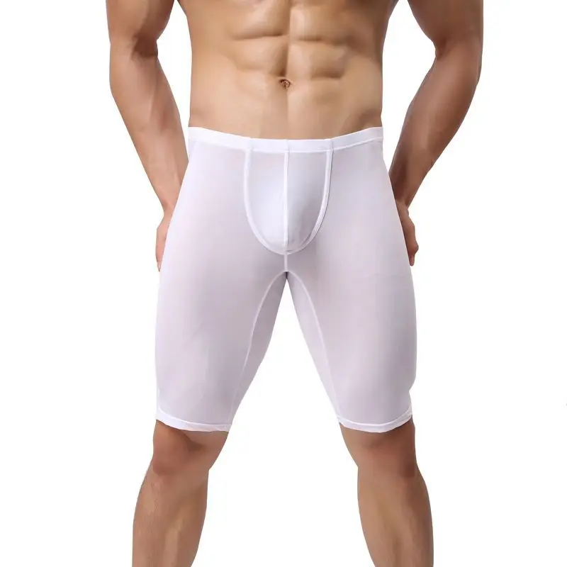 Mens Athletic Boxer Briefs Long Leg Ice Silk U Pouch Sports Underwear Anti Chafing Ultra Thin Gym Shorts Training Breathable XL