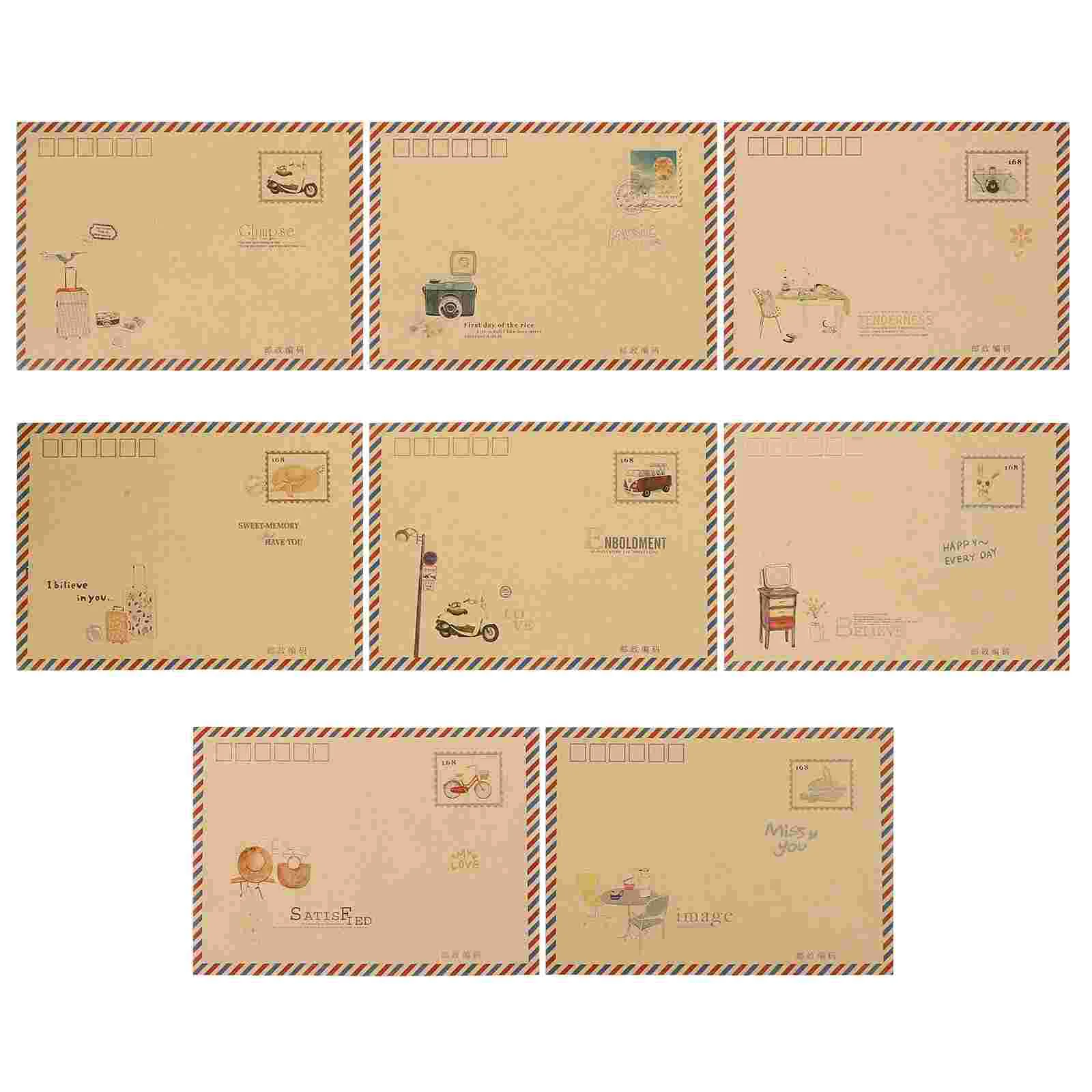 8 Pcs Air Mail Envelope Vintage Letter Storage Kraft Paper Office Supplies Mailable