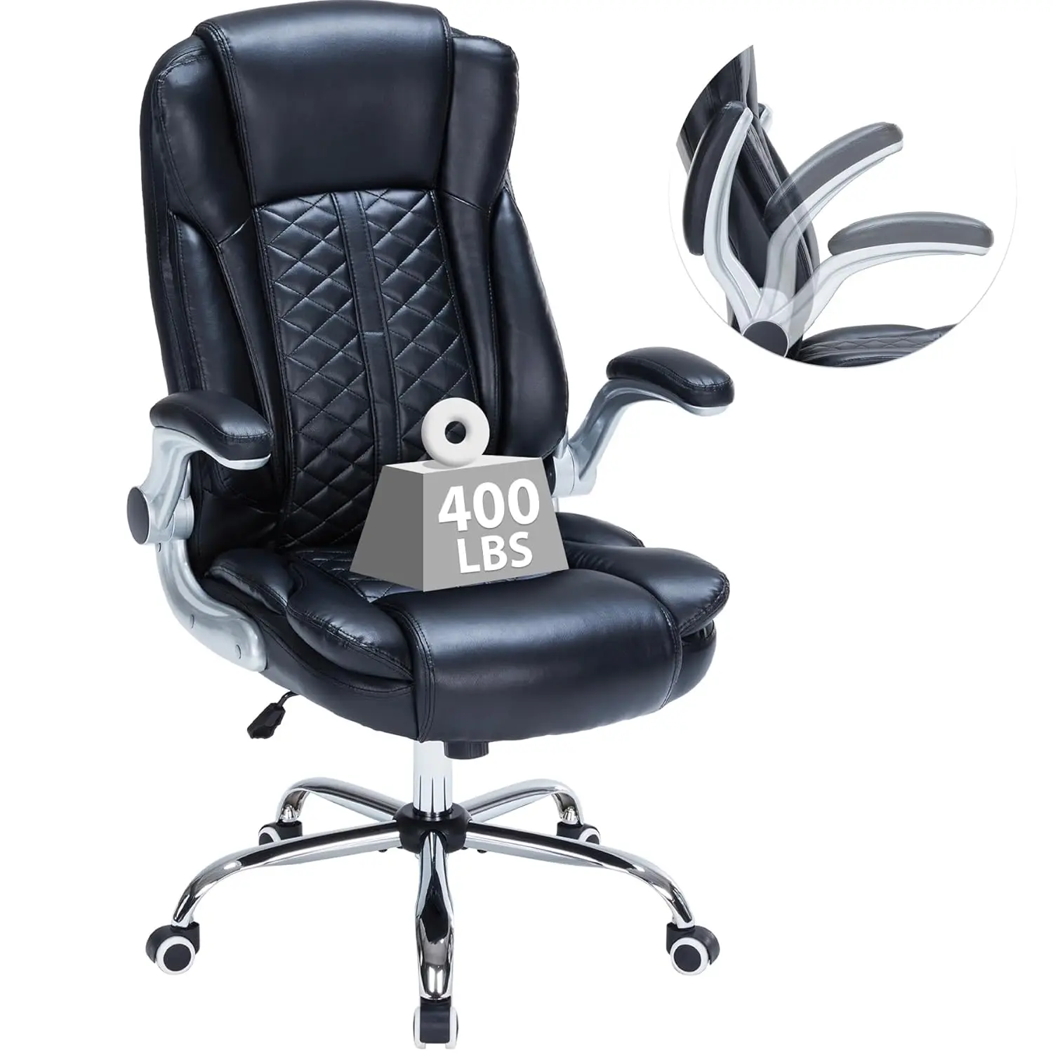 

400lbs Executive Office Chair with Flip-Up Armrests, Big and Tall Computer Chair for Heavy People, Heavy Duty, Customized