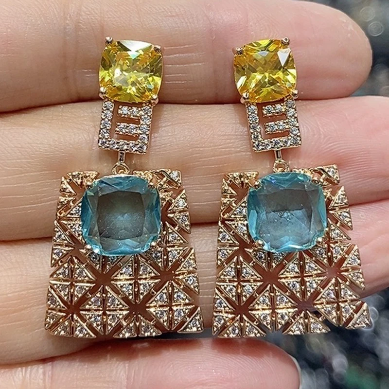

unique earrings zirconia shiny square drop pendant luxury jewelry women daily wear cute gift