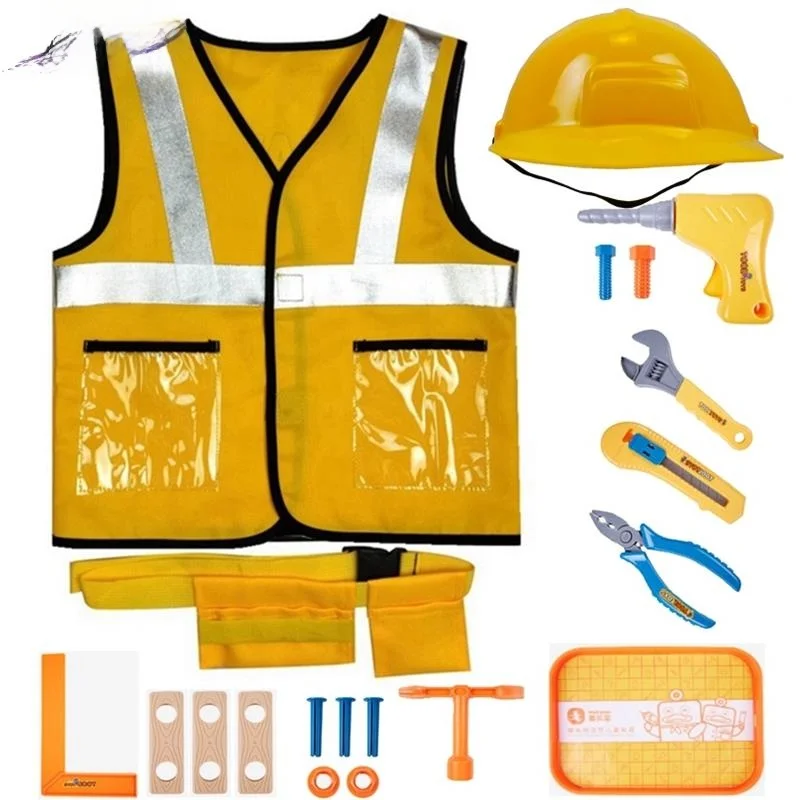 مجموعة أزياء لعب الأدوار لمهندس يوم الأطفال مكونة من 5 قطع من ملابس عمال البناء وسترة أزياء الهالوين للأطفال