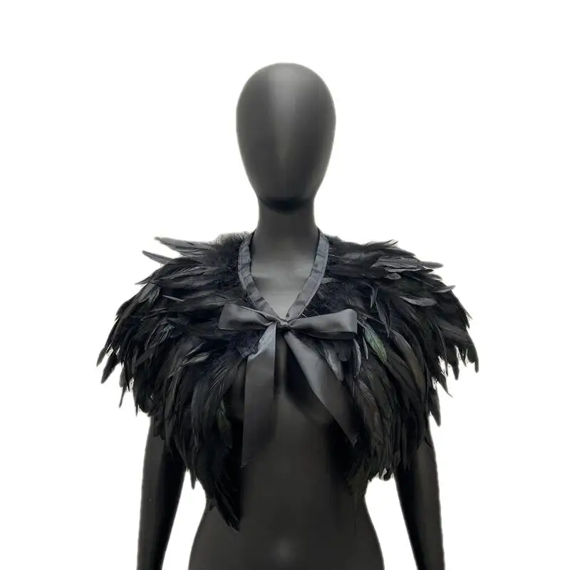 Adult Gothic Victorian Scarf Poncho Shoulder Wrap Natural Feather Shrug Shawl Choker Collar Cape Stole Halloween Cosplay Costume