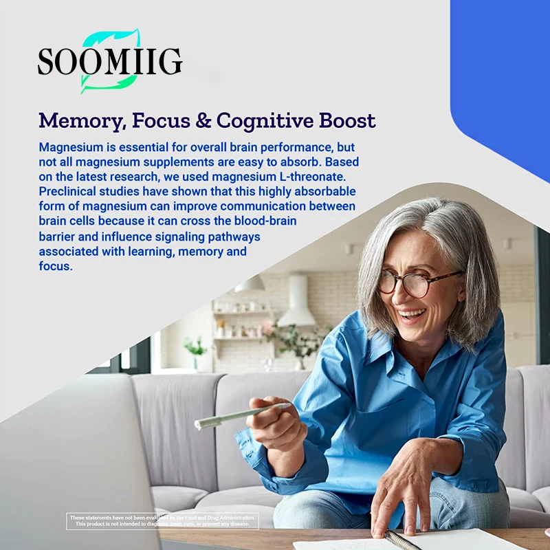 Magnesium L-Threonate - Ultra Absorbable Magnesium, Vegetarian Capsules, Helps Enhance Memory, Focus, and Overall Cognition