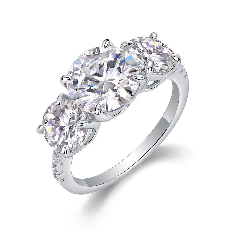 

ZFSILVER s925 Silver Fashion Luxury Trendy Color D Moissanite Round Ring For Charms Women Wedding Party Jewelry Gifts R14148-9.0