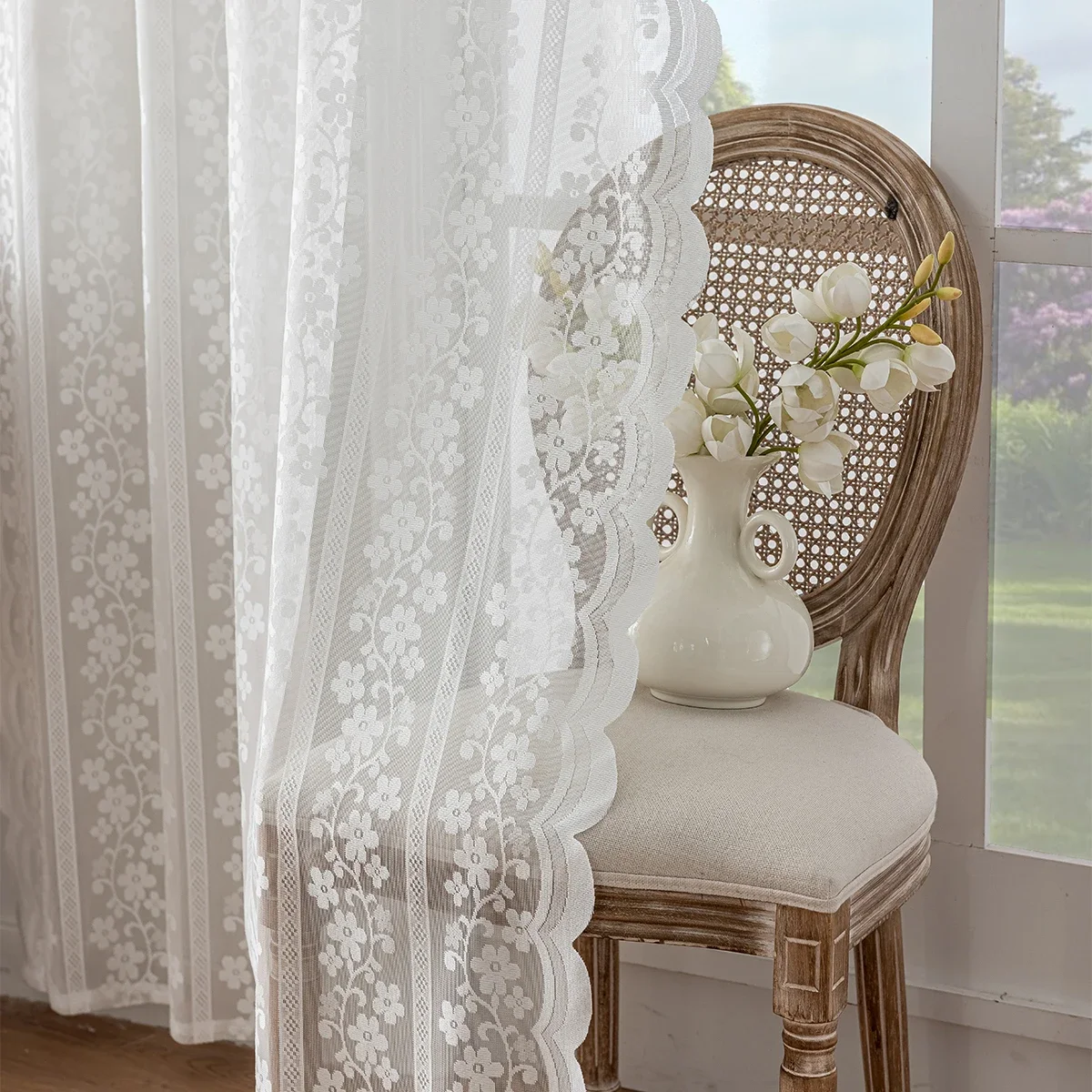 1pc Vertical Striped Rose Pattern Sheer Curtain, Window Screen for Living Room, Bedroom, Kitchen, Home decor, Rod Pocket