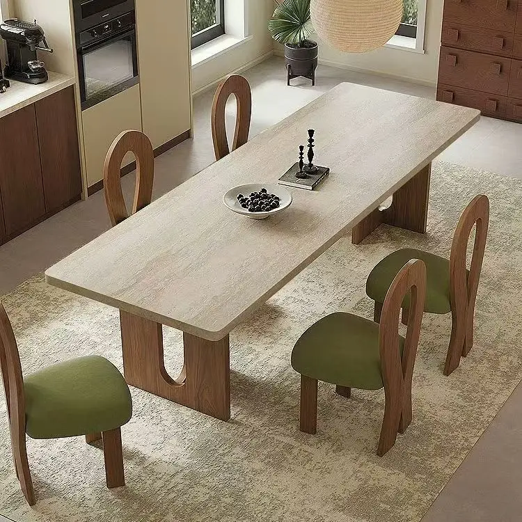#French Style Solid Wood Extendable Dining Table Set Modern Rectangular Chair Combination Home Restaurant Cafe Use