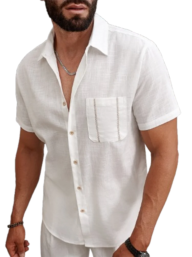 유행 남성 솔리드 컬러 셔츠 편안한 통기성 캐주얼 셔츠 여름 레저 짧은 소매 단추가 달린 옷깃 가디건