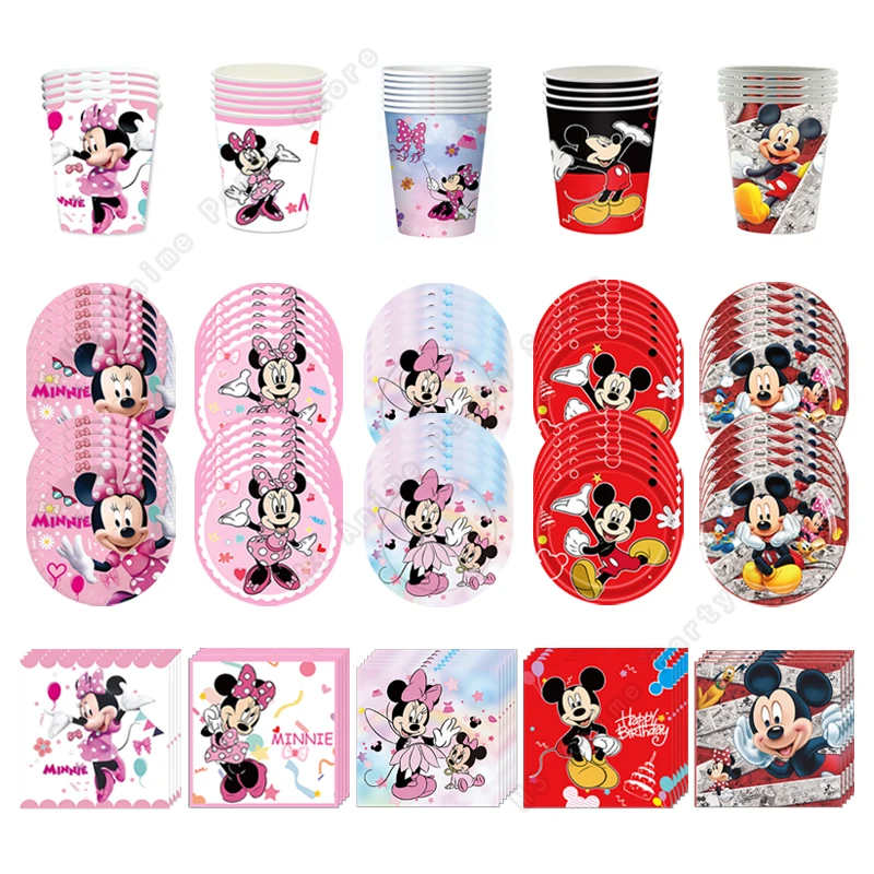 Disney Mickey Mouse Dekoracja urodzinowa Myszka Minnie Materiały imprezowe Kubek Jednorazowa zastawa stołowa Obrus Baby Shower Talerz Torba