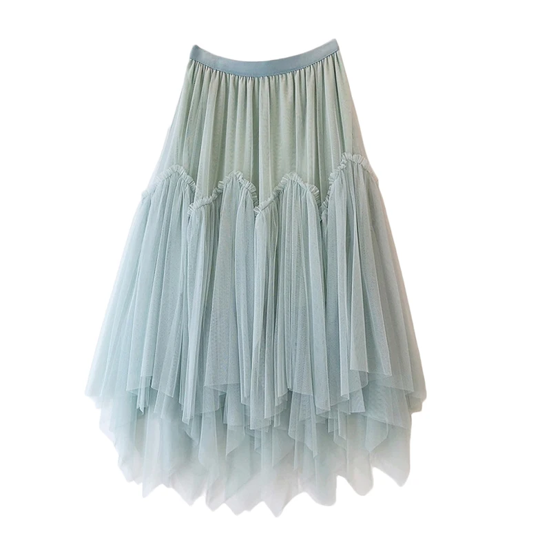 Irregular Tutu Tulle Long Maxi Skirt Women Fashion Korean 2024 High Waist A-Line Skirt Mesh Female Solid Color Long Skirt Winter