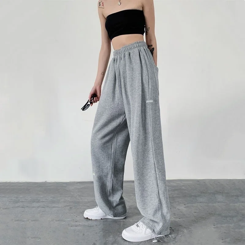 Gray Sports Pants Ladies 2023 New Fashion Ladies Sports Pants Training Summer White Loose Sports Straight Trousers Ladies Pants