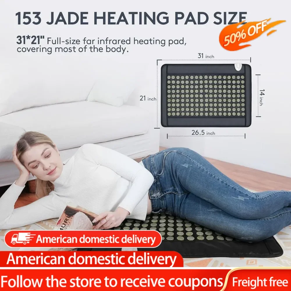 Upgrade Far Infrared Heating Pad for Back, 153 Natural Jades Heating Pad for Pain, More Gemstones & Larger Heat Area,