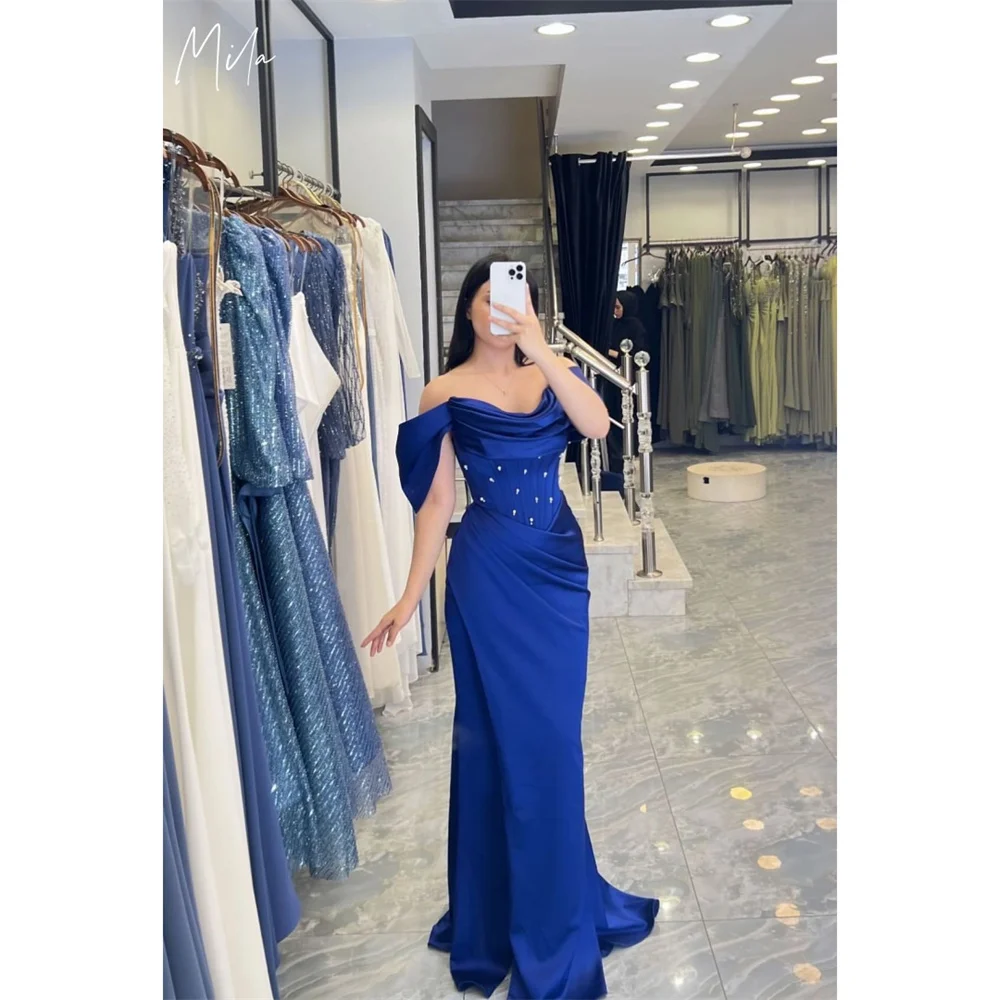 

Платье для выпускного вечера Mila с открытыми плечами и коротким рукавом, роскошные женские вечерние платья на заказ, элегантные атласные платья de fiesta