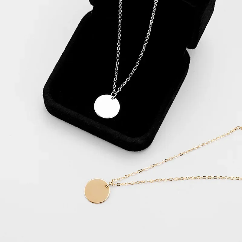 Stainless steel mirror polished necklace PVD plated disc pendant necklace, suitable for women's fashion jewelry 45-60cm 10 pcs