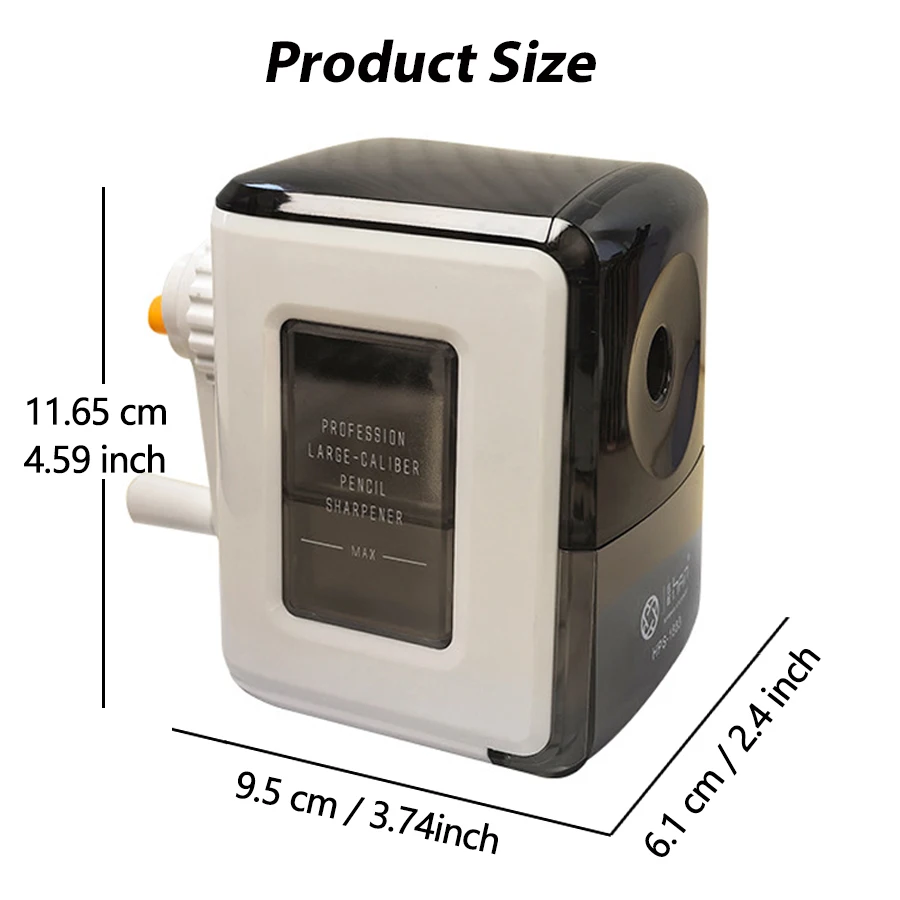 Manual Pencil Sharpener for 8-12mm Auto-feed Hand Crank Sharpener 3 Adjustable Sharpness Settings Jumbo Pencils School Office