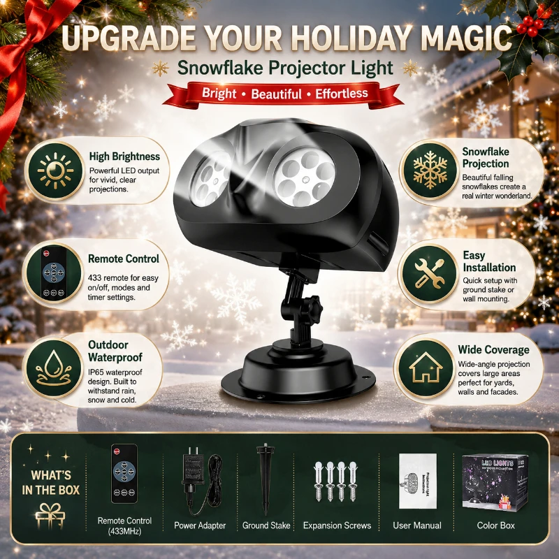 Christmas Snowflake LED Projector Lamp Waterproof Outdoor Landscape Light Remote Control Xmas Party Garden Holiday Decor