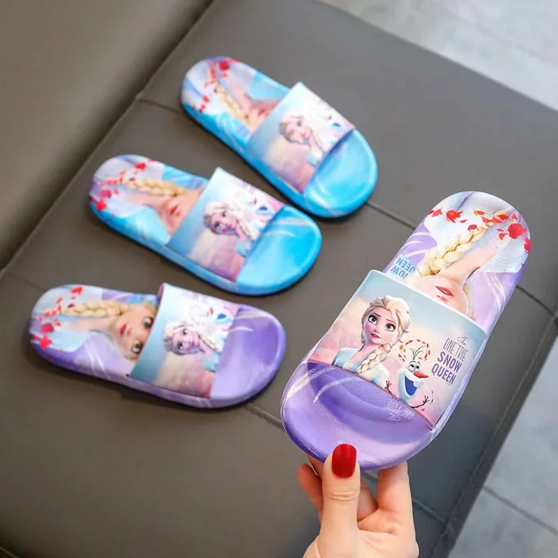 Summer Baby Girls Slippers Children Lovely Cartoon Frozen Elsa Olaf Print Princess Cute Soft Flat Kid Beach Home Shoes EUR 24-41