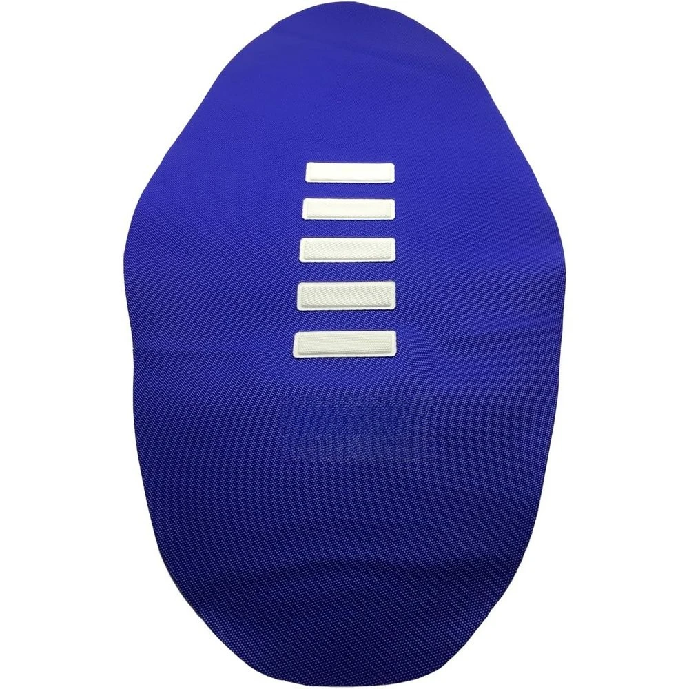 

Ribbed Seat Cover for Dirt, Road, MX, and Enduro Motorcycles - Blue with White Accents