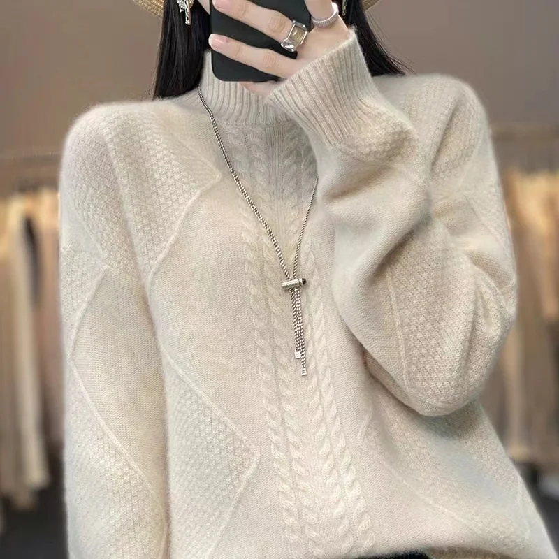 Women\'s pullover cashmere sweater Women\'s autumn and winter long sleeved knitted cashmere sweater Women\'s top long sleeved sweat