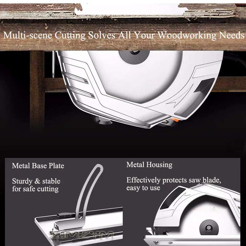 Electric Circular Saw Invertible Design Adjustable Depth Bevel Cut  Metal Base Plate Inverted Cutting Woodworking Power Saw Kit