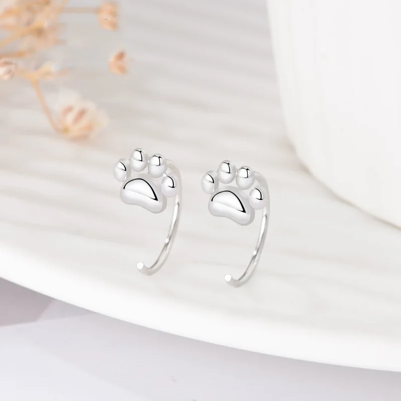 KOFSAC 925 Sterling Silver Hypoallergenic Cat Paw Earrings Fashion Cute Ear Hook Earrings Female Women Jewelry Sweet Girl Gift