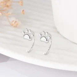 KOFSAC 925 Sterling Silver Hypoallergenic Cat Paw Earrings Fashion Cute Ear Hook Earrings Female Women Jewelry Sweet Girl Gift