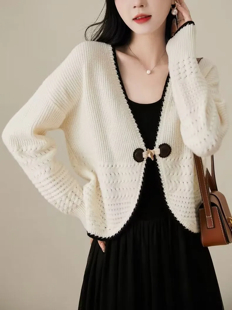 

Soft Woolen Knitted V-Ne Long Sve Open Cardigan for Women Gentle Brand Button Casual Sweet Sle Pure Color Spring Autumn