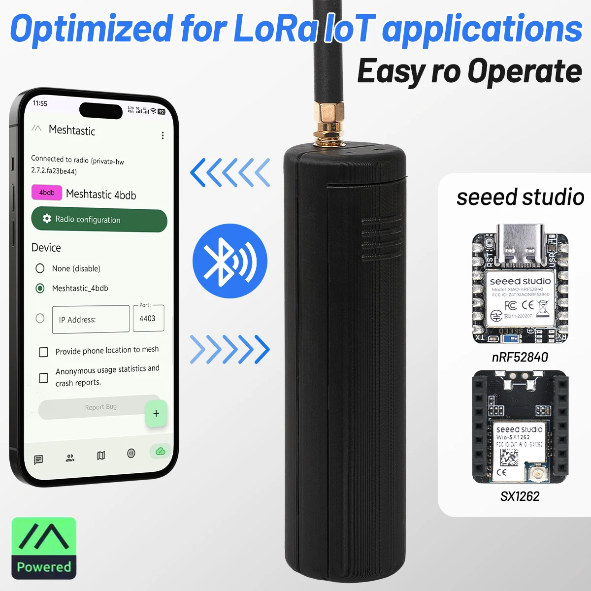 SR1 Meshtastic Device Lora Node Radio Repeater with Seeed Studio XIAO SX1262 NRF52840 Module 868MHz 915MHz Built in 2600mAh