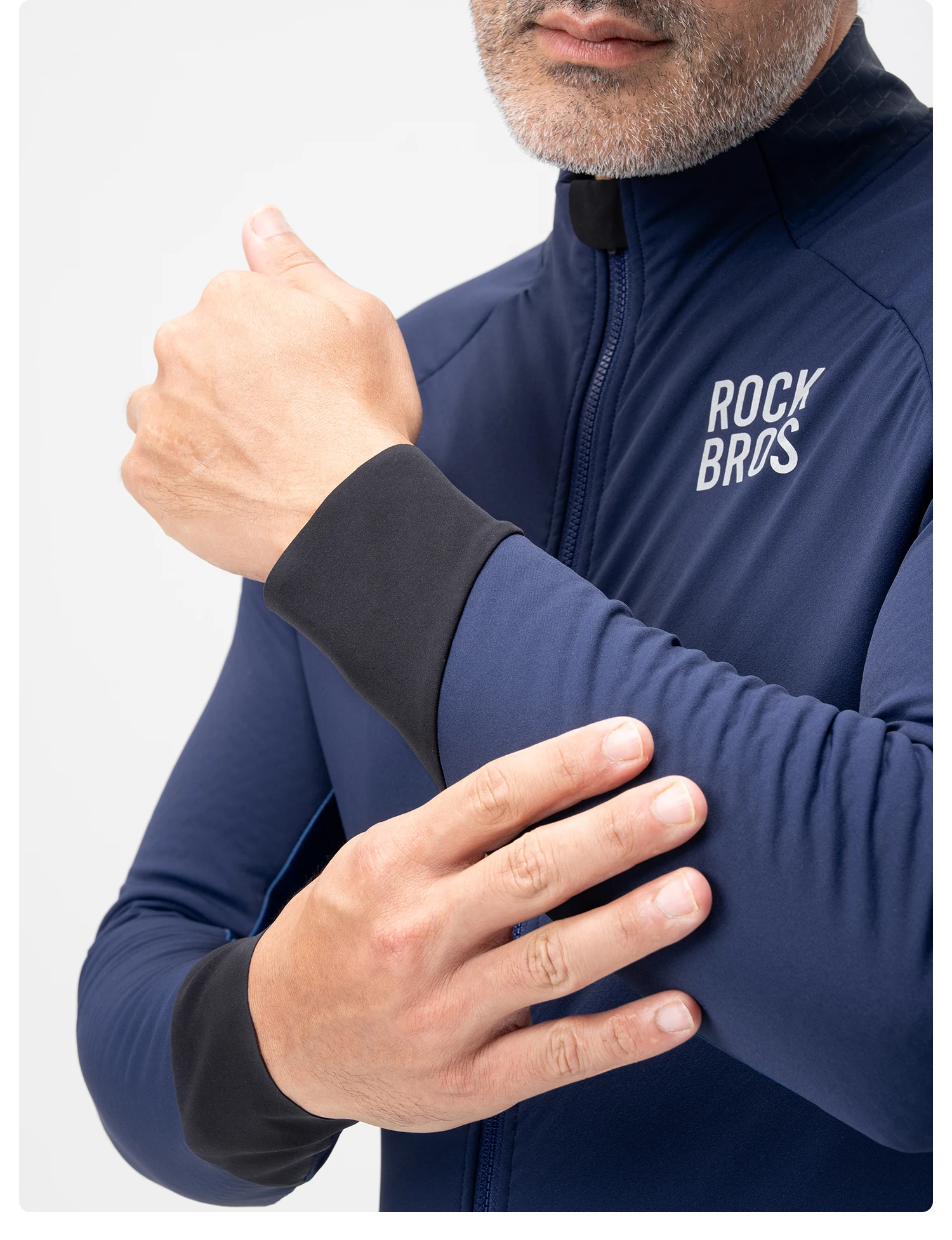 ROCKBROS Winter-Fleece-Fahrradjacke für Herren, winddicht, doppellagig, Thermo-Fahrradtrikot mit Rückentaschen, reflektierende Fahrradjacke – Detail 7