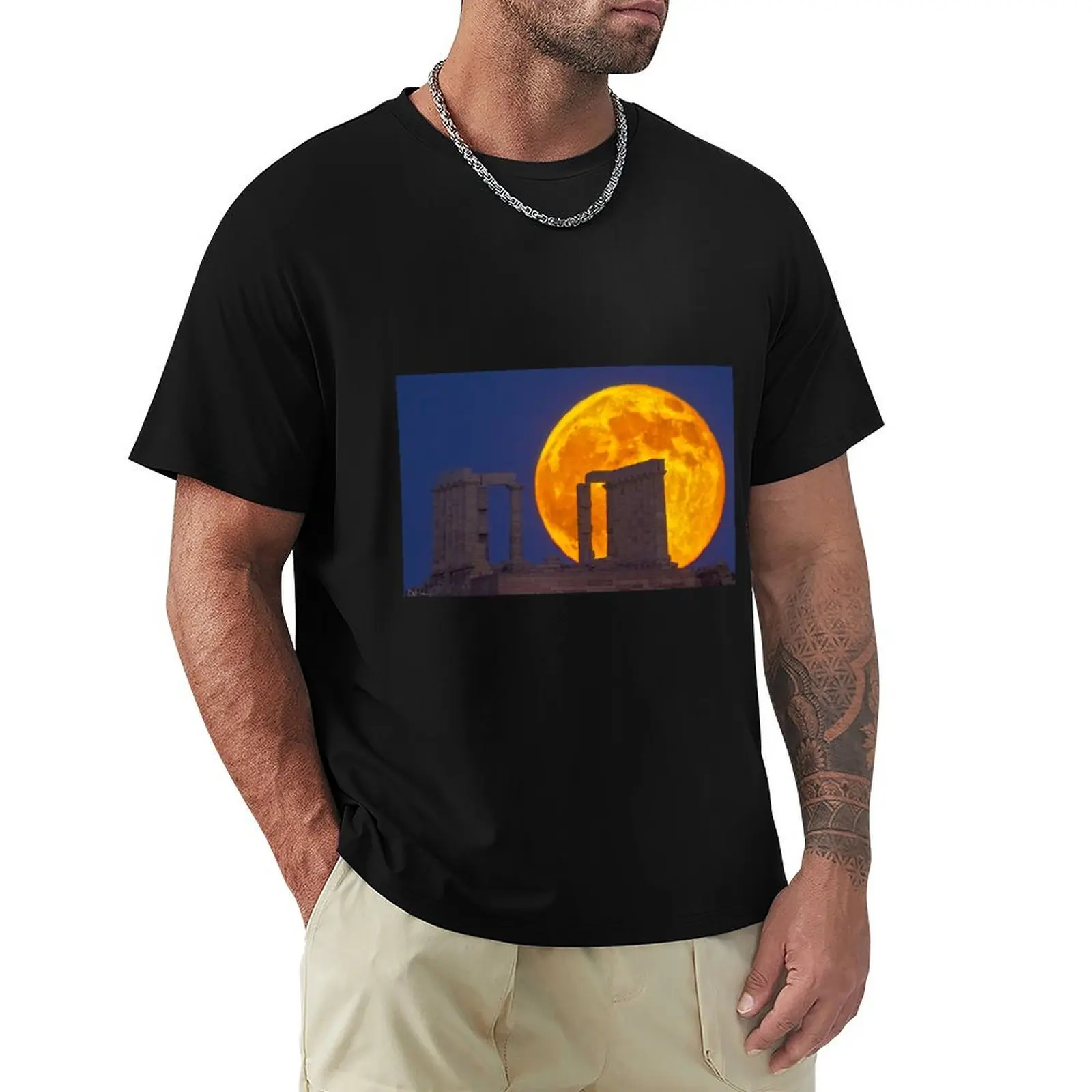Full Moon & the Temple of Sounion, Athens T-Shirt Casual Street Style Short Sleeve Tee