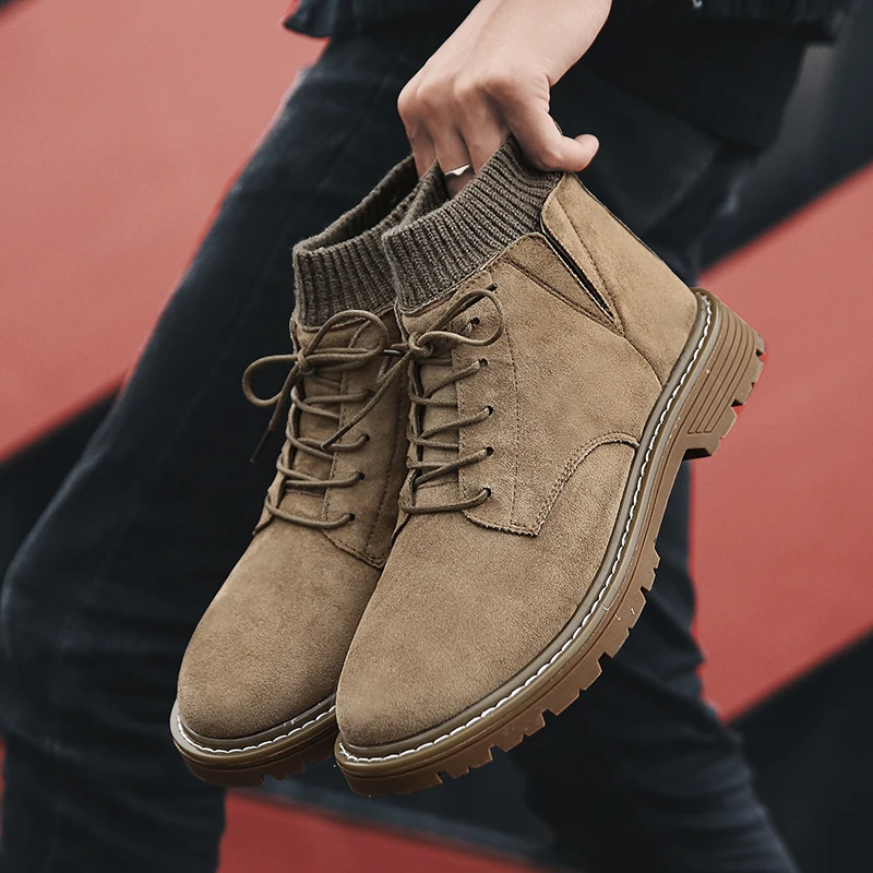 COZOK New Fashion High-top Men's Boots Stretch Knit winter Men's Casual Boots Jungle Mountaineering Wide Bottom Platform Boots - Image 5