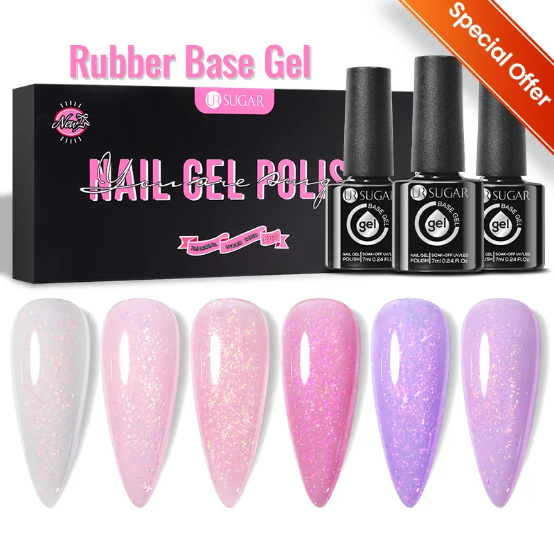 UR SUGAR-Ensemble de gel de base en caoutchouc pour manucure, gel de document trempé, brillant, longue durée, semi-continu, couche de finition, Nail Art, mode, 7ml