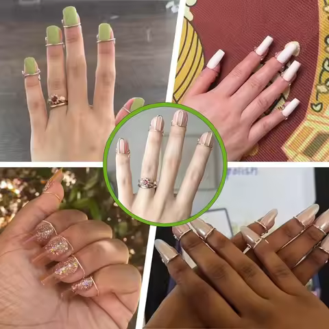 for False Nail Nail Rings for French Fake Nails Reusable Fingertip Nail Rings Nail Art Decoration Silver Color Phalanx Ring