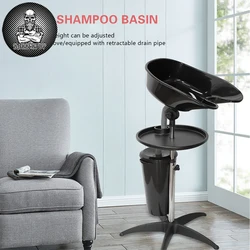 Adjustable Height Shampoo Basin Mobile Sink With Drain Stainless Steel Pipe Support Professional Barbershop Accessory Supplies