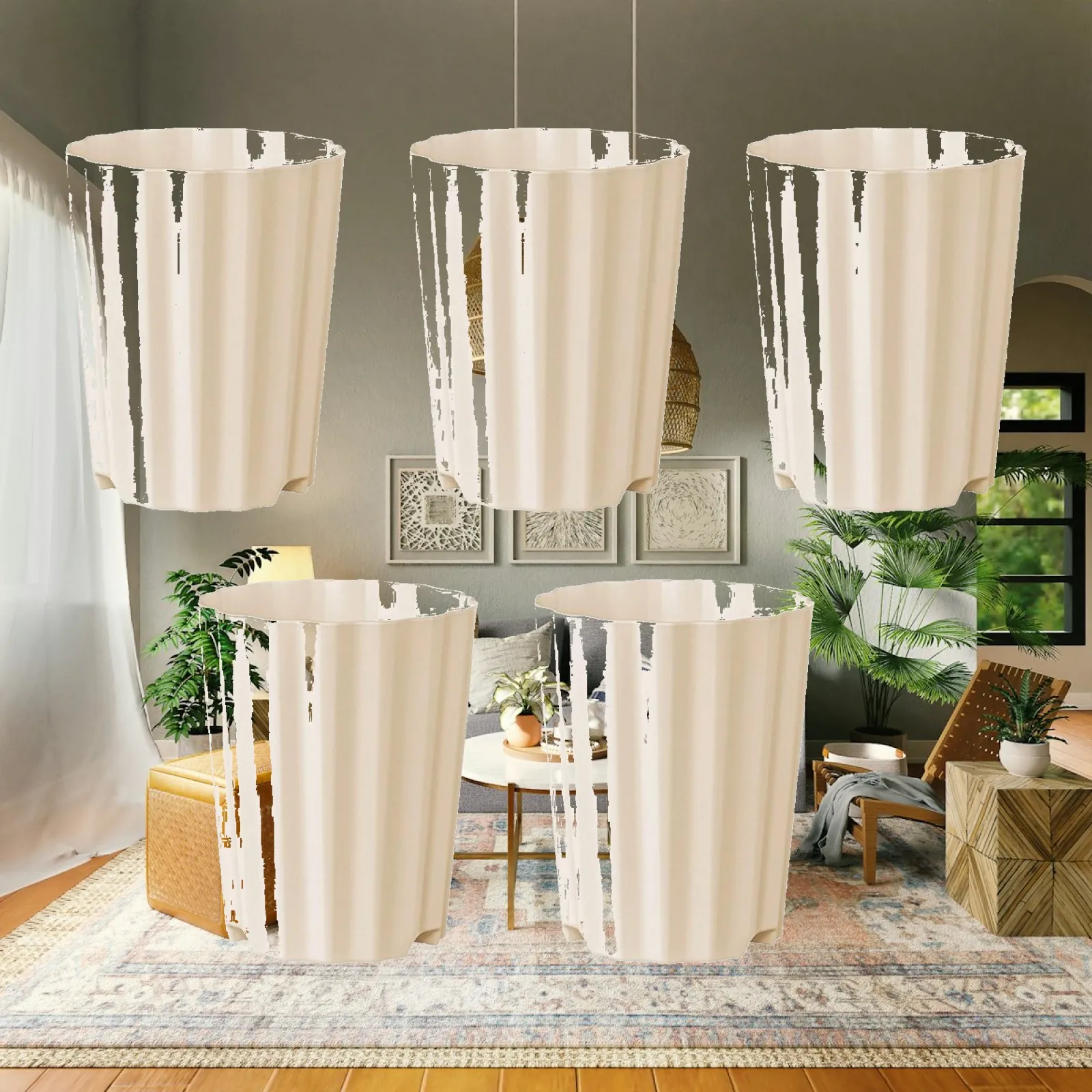 5 Pieces Plant Pots Indoor Plants Flower Pots with Drainage Holes Decorative 1.4 L for Roses Patio Apartment Courtyard Hotel