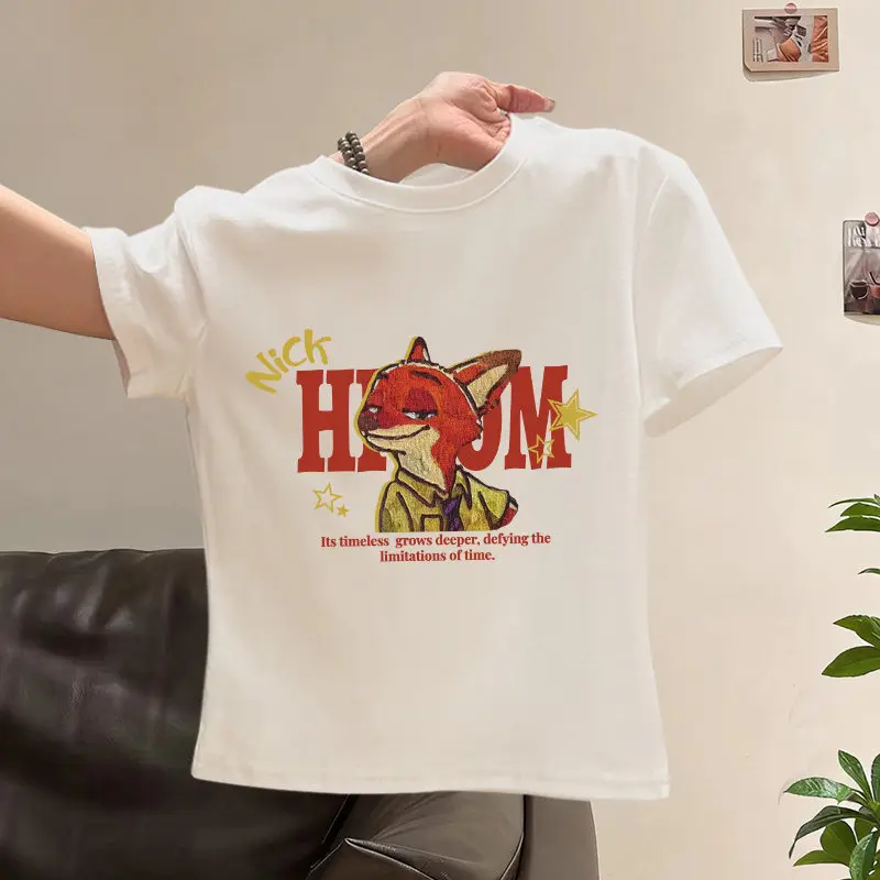 

Дышащая детская футболка из чистого хлопка. Милая и стильная футболка с принтом мультфильма Дисней Ник. Наряд для родителей и детей. Модная и стильная футболка.