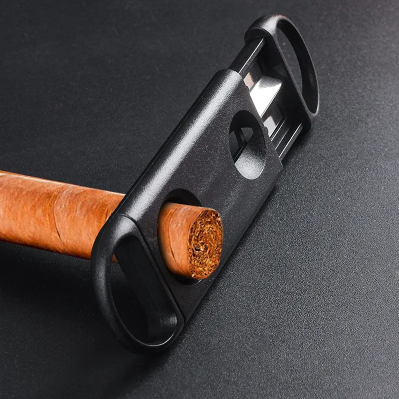 DEJAYA Cigar Cutter ABS Case Stainless Steel V Shape Sharp Blade Cigarro Knife Hole Opener Smoke Cigarrera Accessories Dual Use