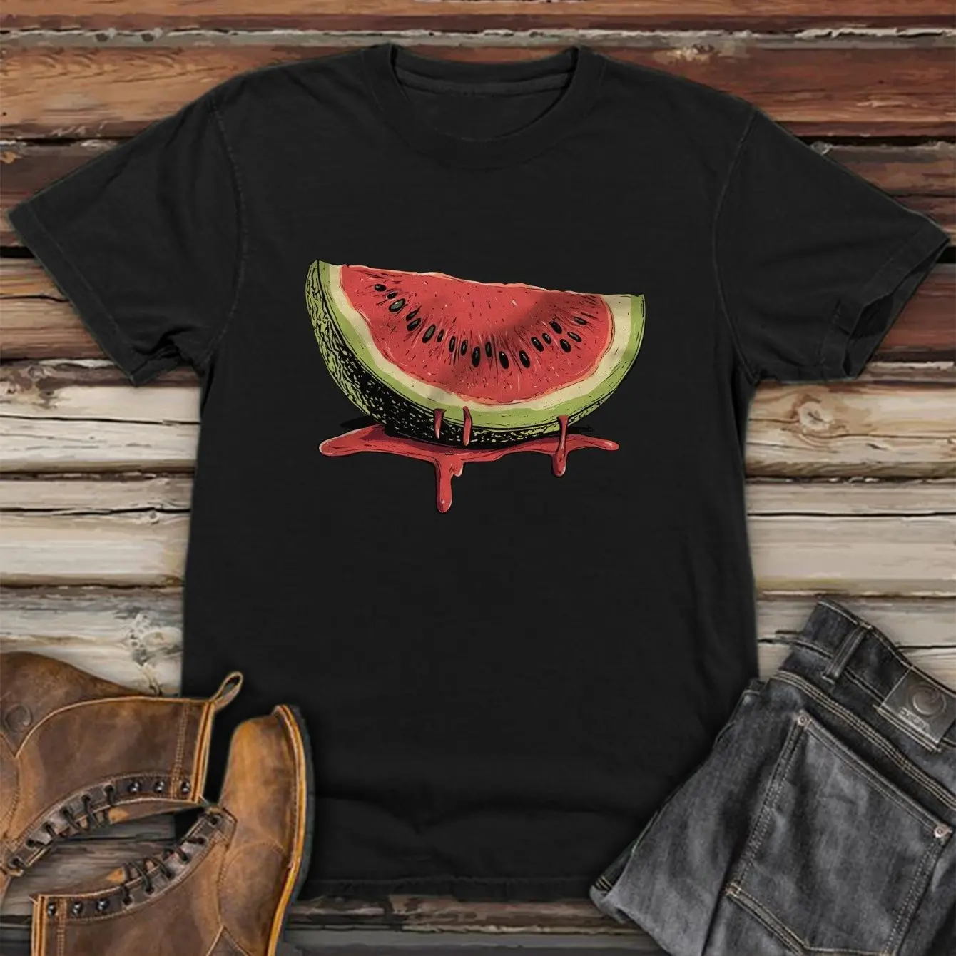 Men's Casual Short Sleeve T-Shirt Vibrant Watermelon Slice Print, Breathable Regular Fit Tee for Outdoor Activities Men Clothing