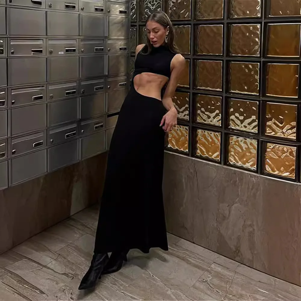 Dsmtrc-女性のためのノースリーブのイブニングドレス,裸の肩,スリムカット,黒の透かし彫りハイウエスト,長いイブニングドレス,セクシー