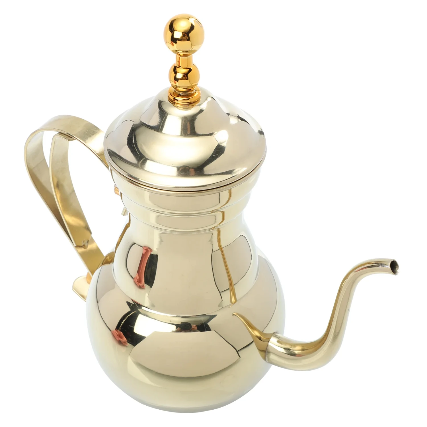 

Elegant Middle Eastern Silver and Gold Stainless Steel Gooseneck Arabic Tea Pot with Filter Strainer - Eco Friendly Pour Over Co