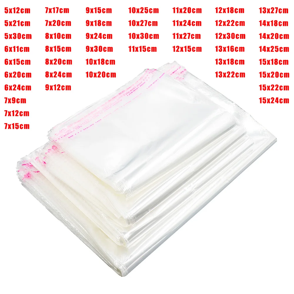 100Pcs 5Wires Clear Self Adhesive Bag Resealable Waterproof Gift Food Candy Pacakging OPP Plastic Bag Cellophane Storage